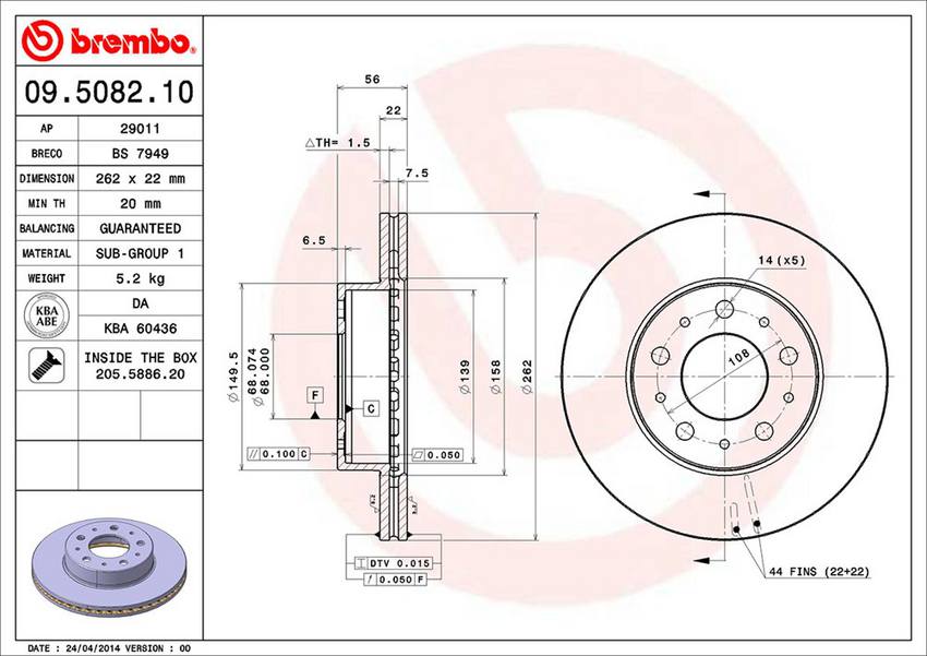 Volvo Brembo Disc Brake Rotor - Front (262mm) 13599060